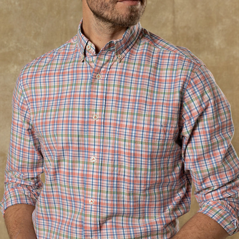 Cotton Twill Sport Shirt - Pratt Plaid - Rosewood