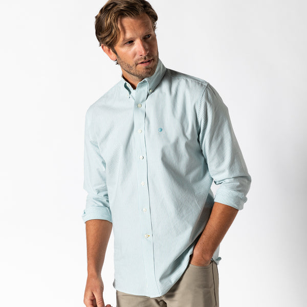 Cotton Oxford Sport Shirt - Collins Stripe - Marine Blue