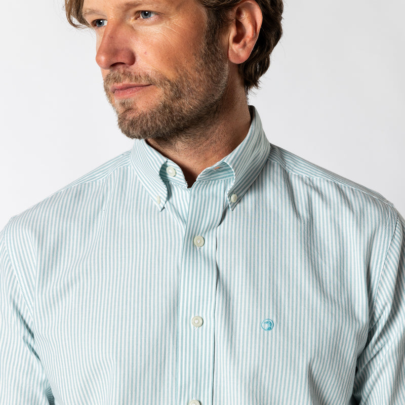 Cotton Oxford Sport Shirt - Collins Stripe - Marine Blue