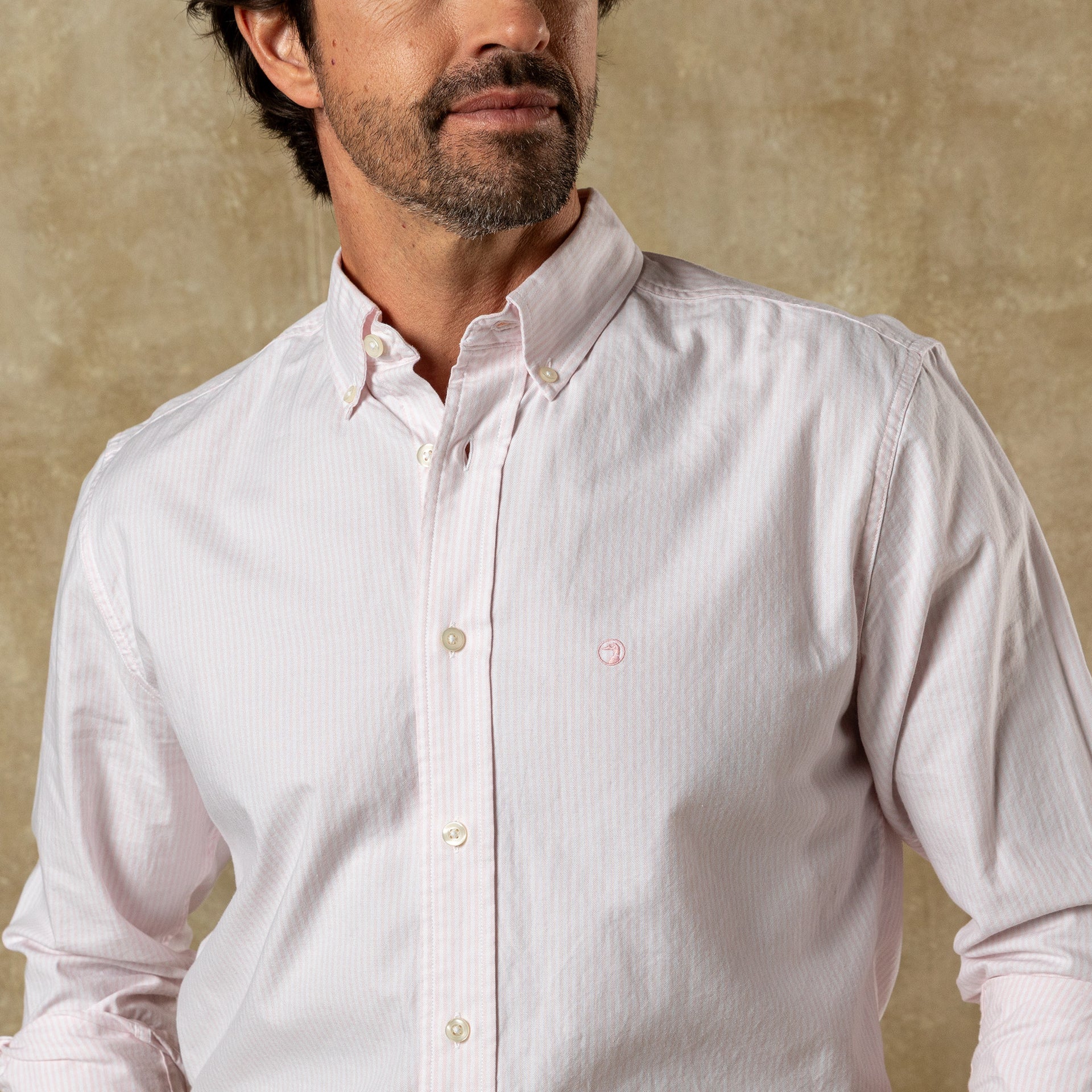 Cotton Oxford Sport Shirt - Collins Stripe - Pale Pink