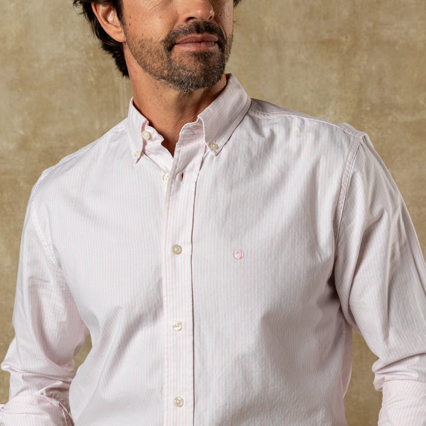 Cotton Oxford Sport Shirt - Collins Stripe - Pale Pink