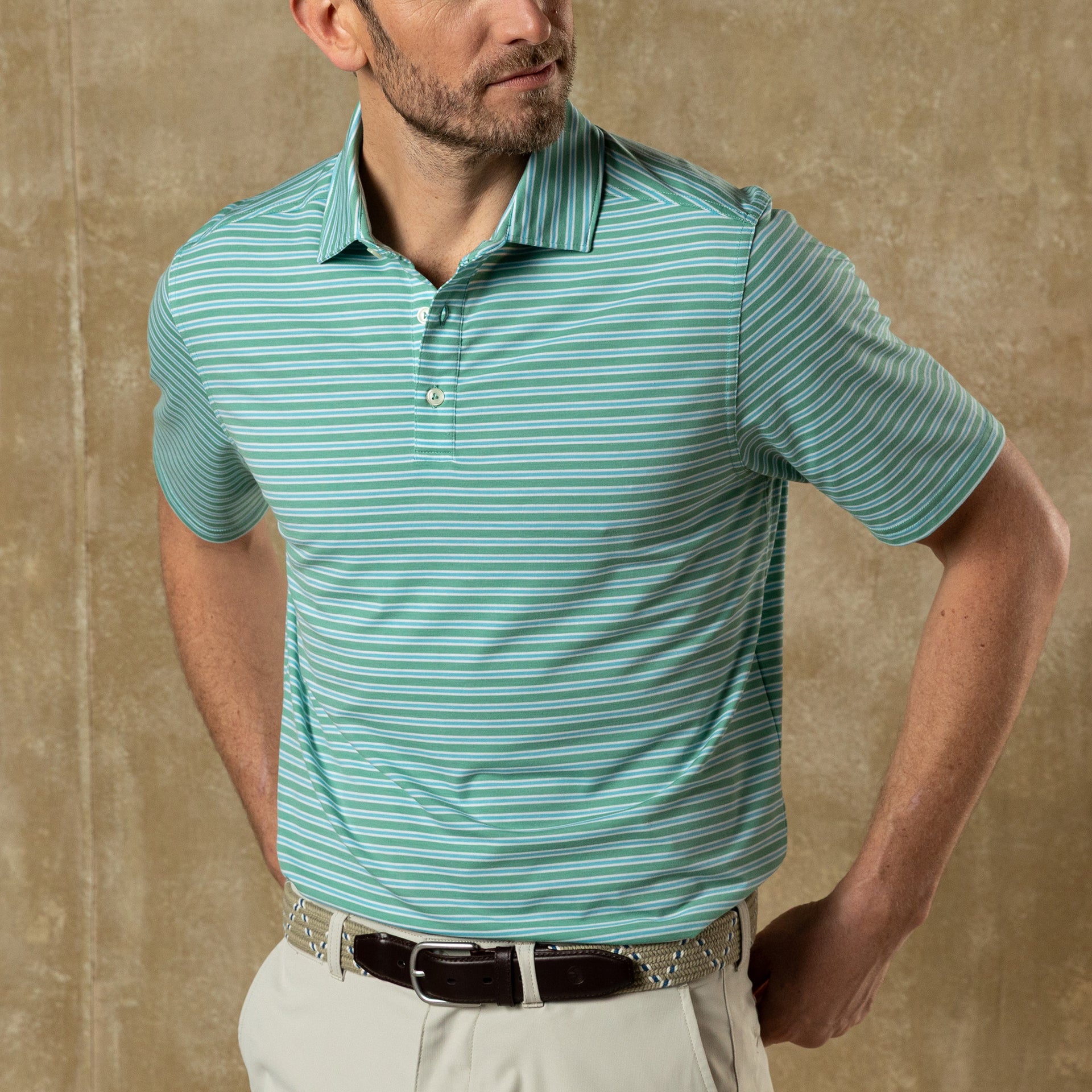 Summerford Performance Jersey Polo - Pierce Stripe - Aspen Green
