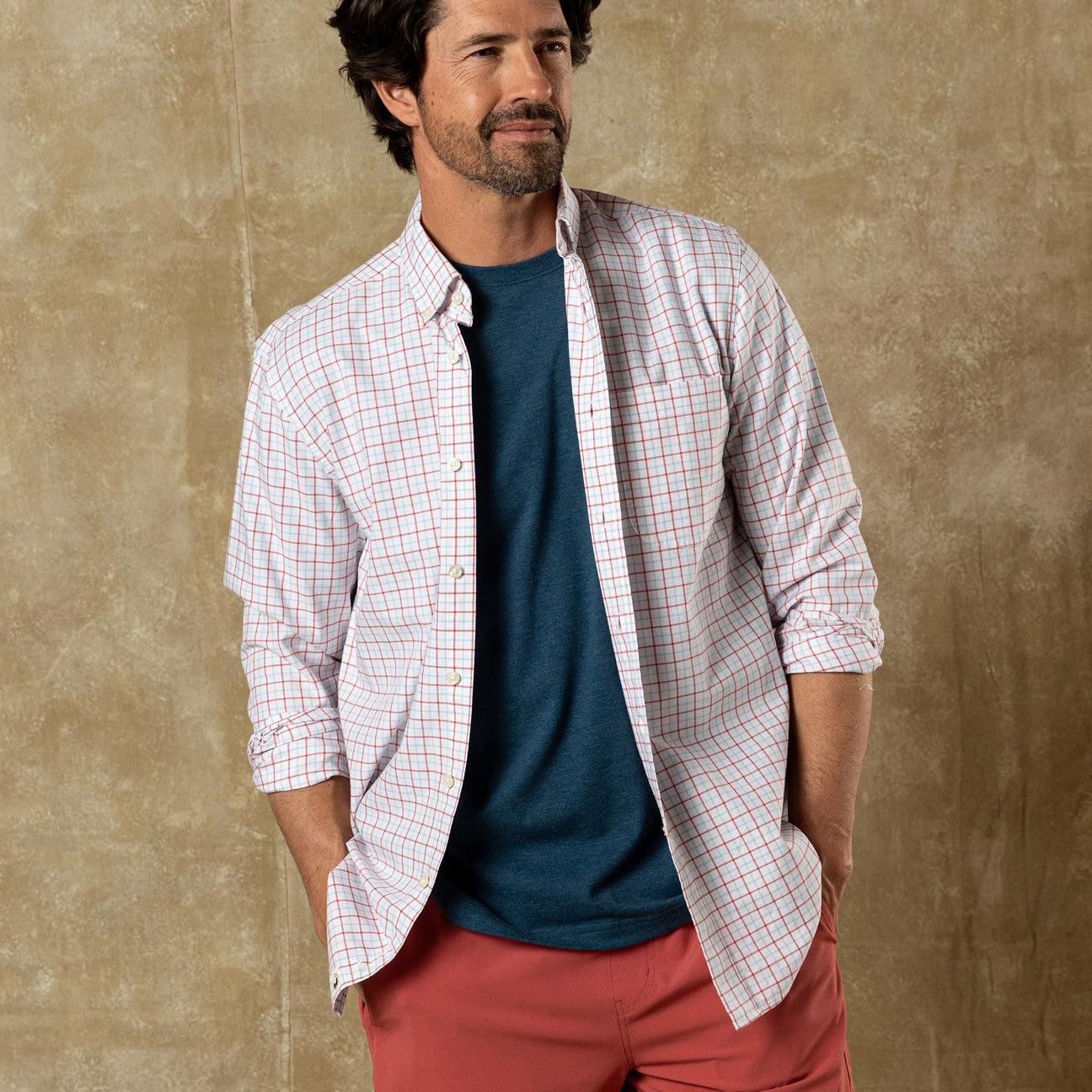 Cotton Oxford Sport Shirt - Kline Plaid - Rosewood