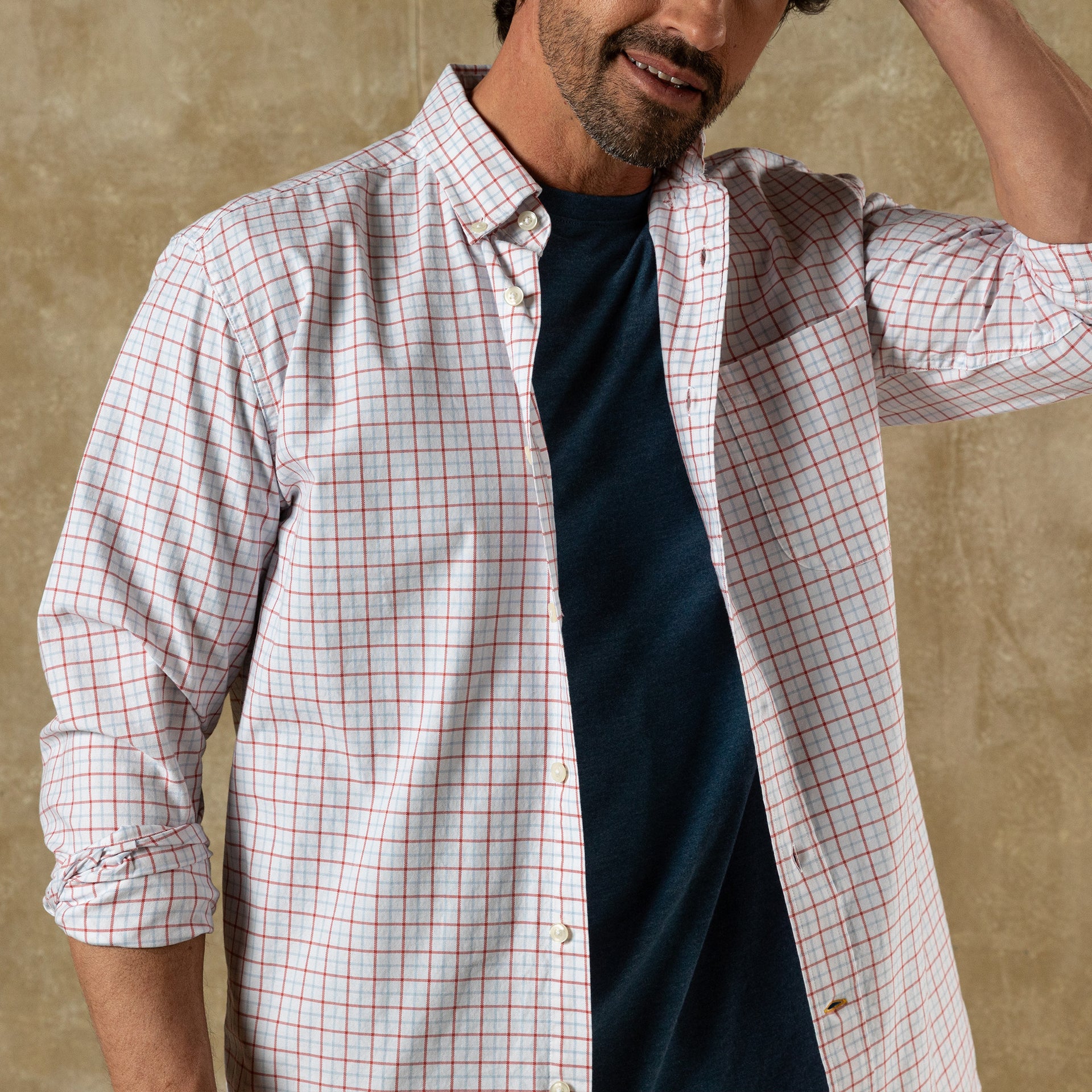 Cotton Oxford Sport Shirt - Kline Plaid - Rosewood