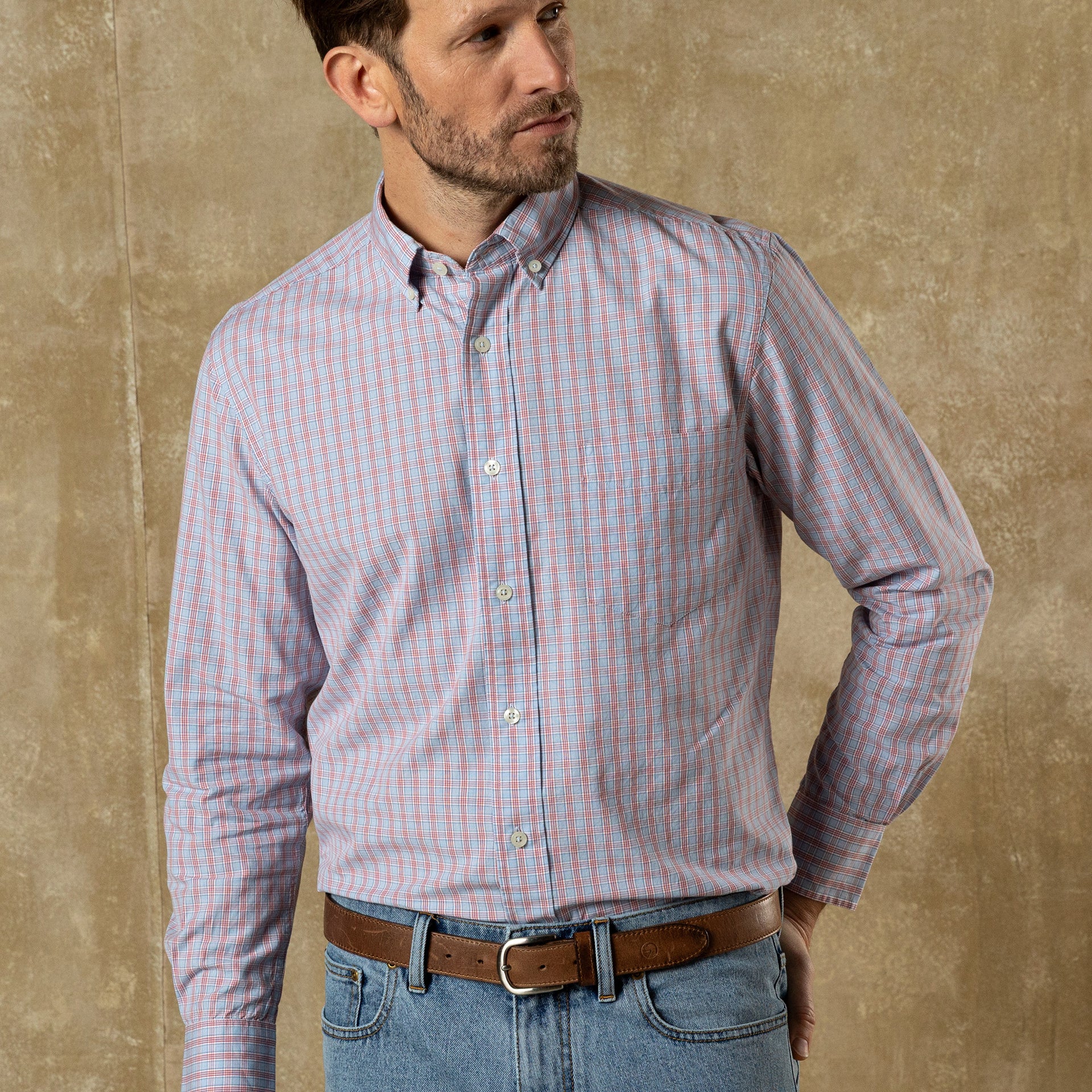 Cotton Cashmere Poplin Sport Shirt - Mattox Plaid - Serenity Blue