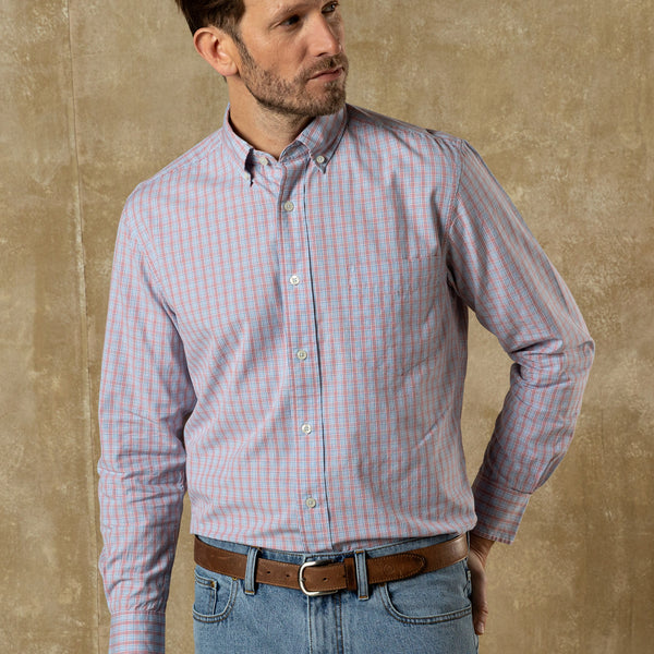 Cotton Cashmere Poplin Sport Shirt - Mattox Plaid - Serenity Blue