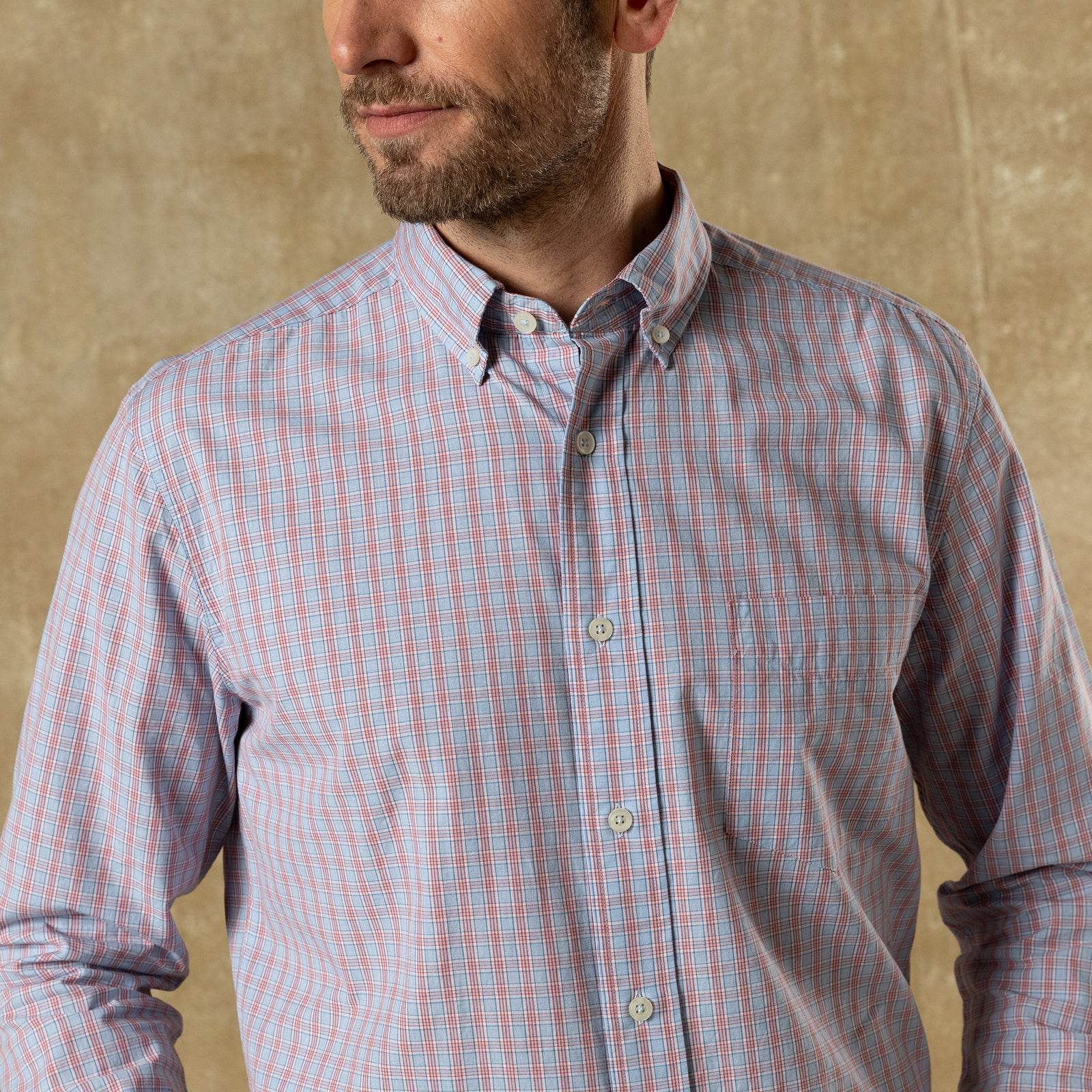 Cotton Cashmere Poplin Sport Shirt - Mattox Plaid - Serenity Blue