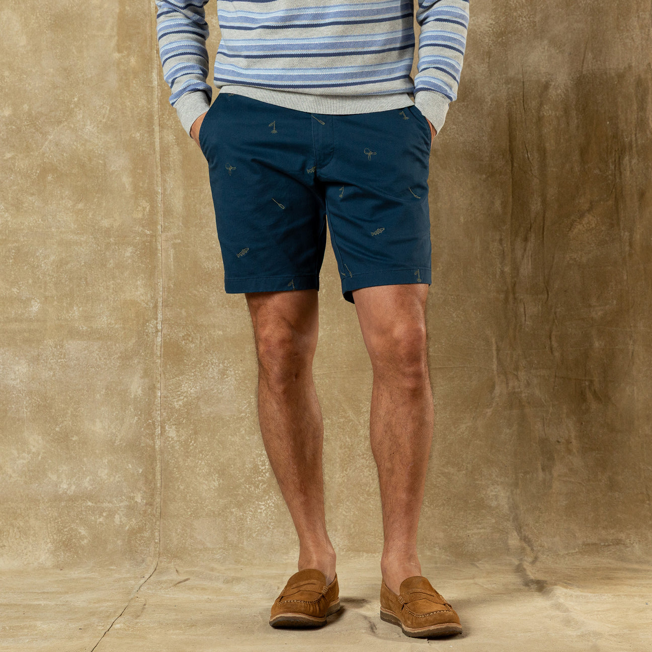 9" Gold School Chino Short - Emb Mallard Blue