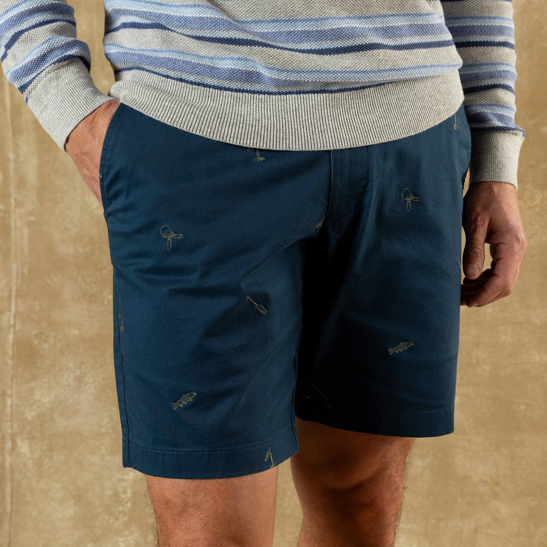 9" Gold School Chino Short - Emb Mallard Blue