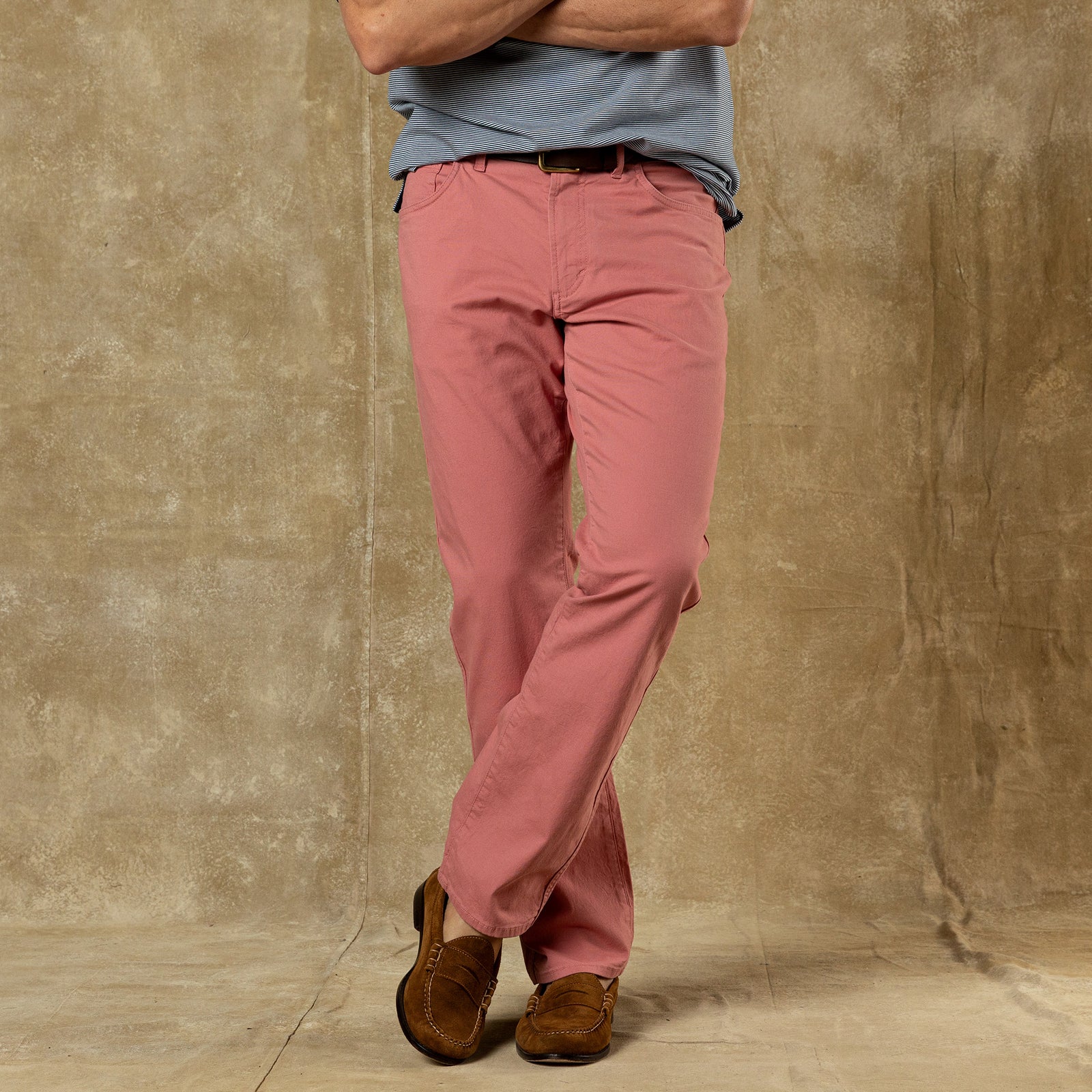 Classic Fit Pinpoint Canvas Five-Pocket - Washed Coral