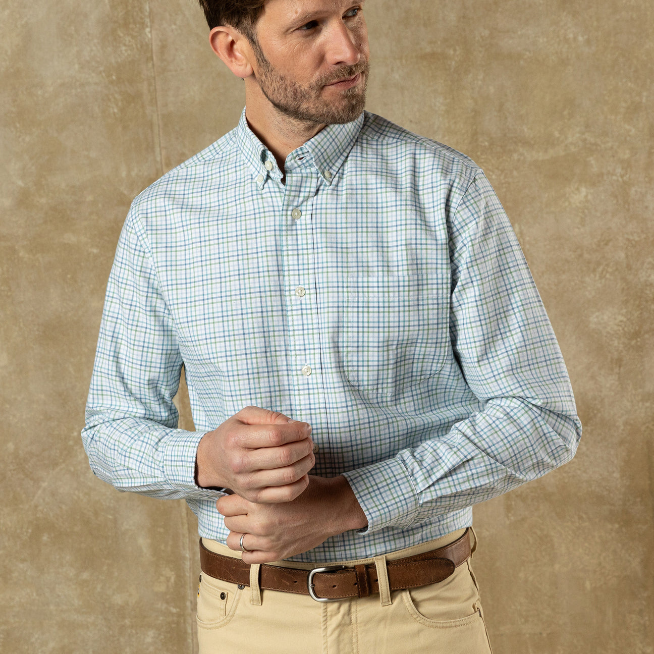 Cotton Oxford Sport Shirt - Cooke Plaid - Aspen Green