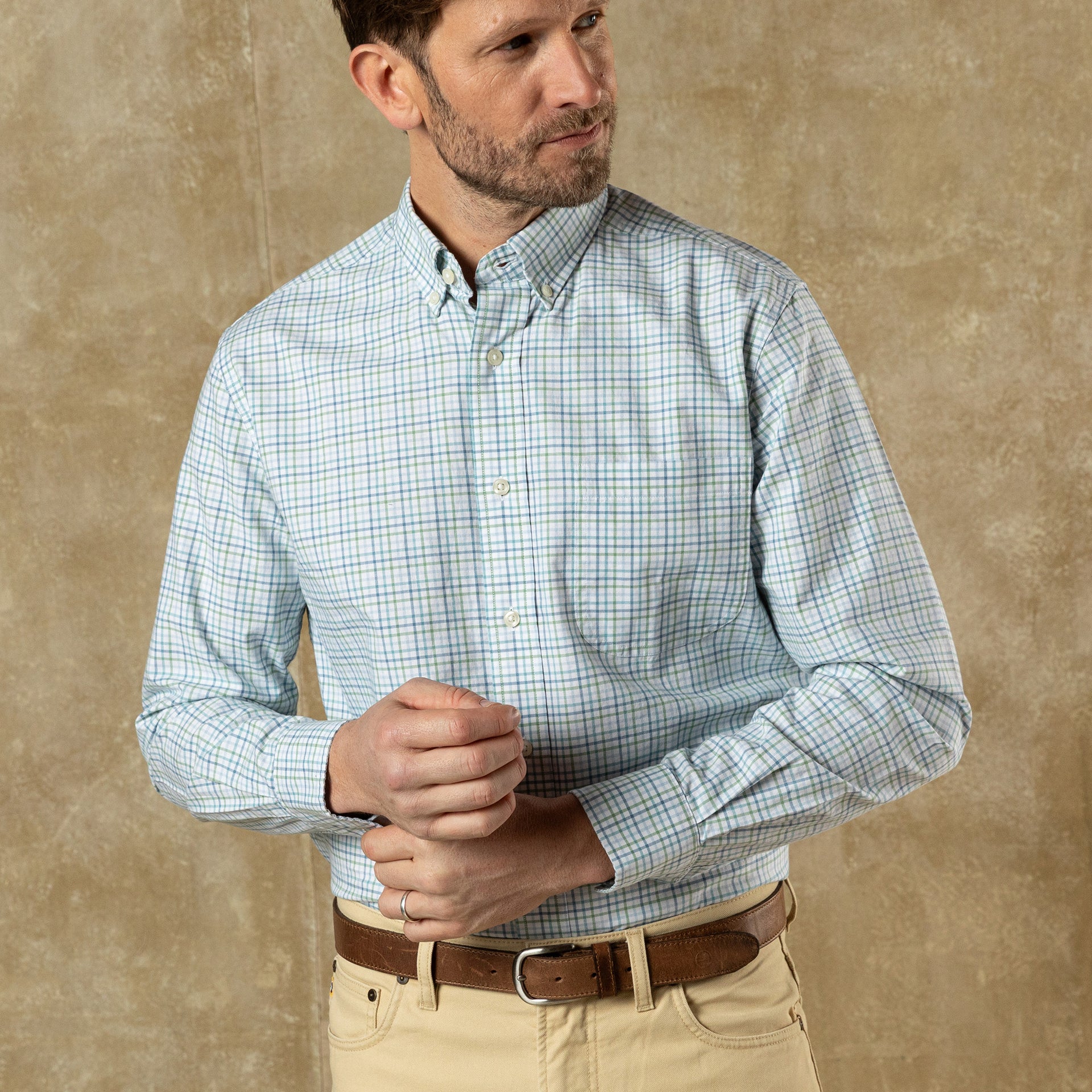 Cotton Oxford Sport Shirt - Cooke Plaid - Aspen Green