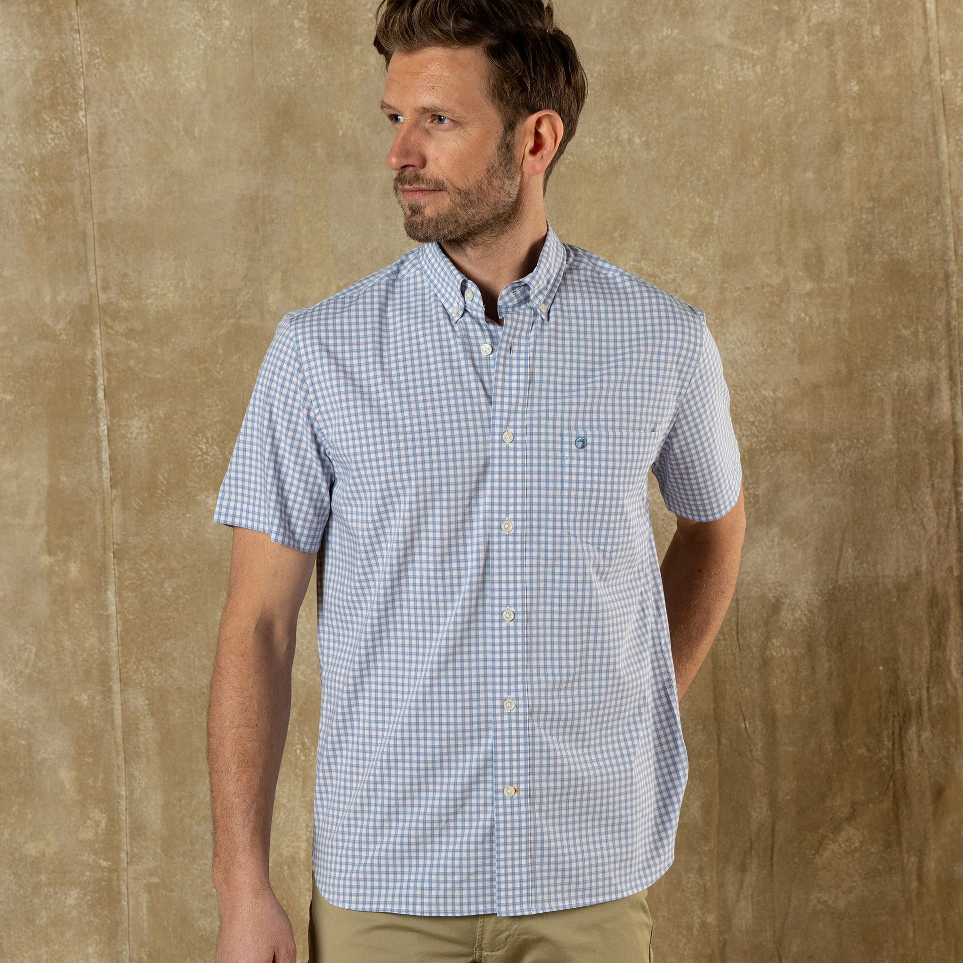 Performance Poplin Sport Shirt - Quinn Plaid - Serenity Blue