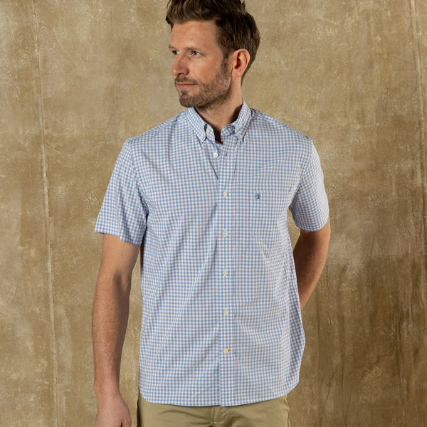 Performance Poplin Sport Shirt - Quinn Plaid - Serenity Blue