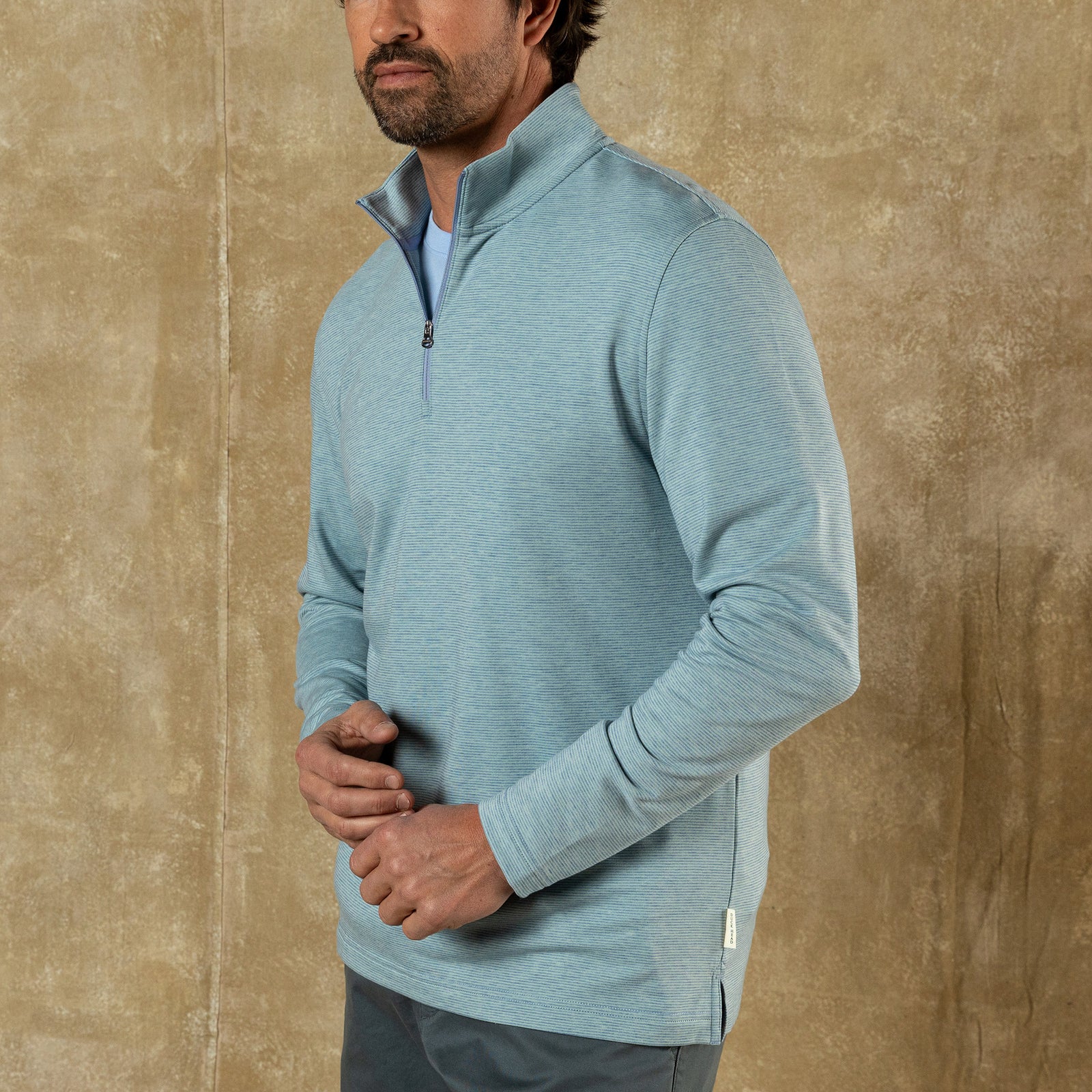 Summerford Striped Performance 1/4 Zip Pullover - Chambray Blue Heather
