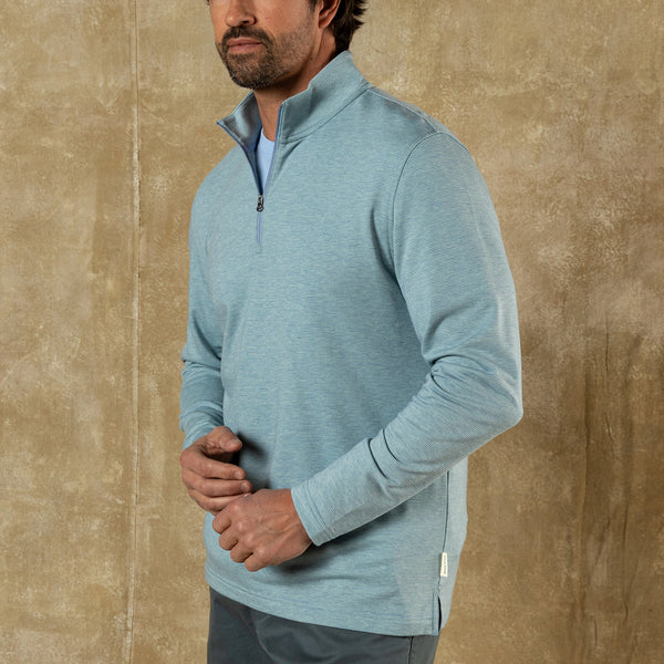 Summerford Striped Performance 1/4 Zip Pullover - Chambray Blue Heathe