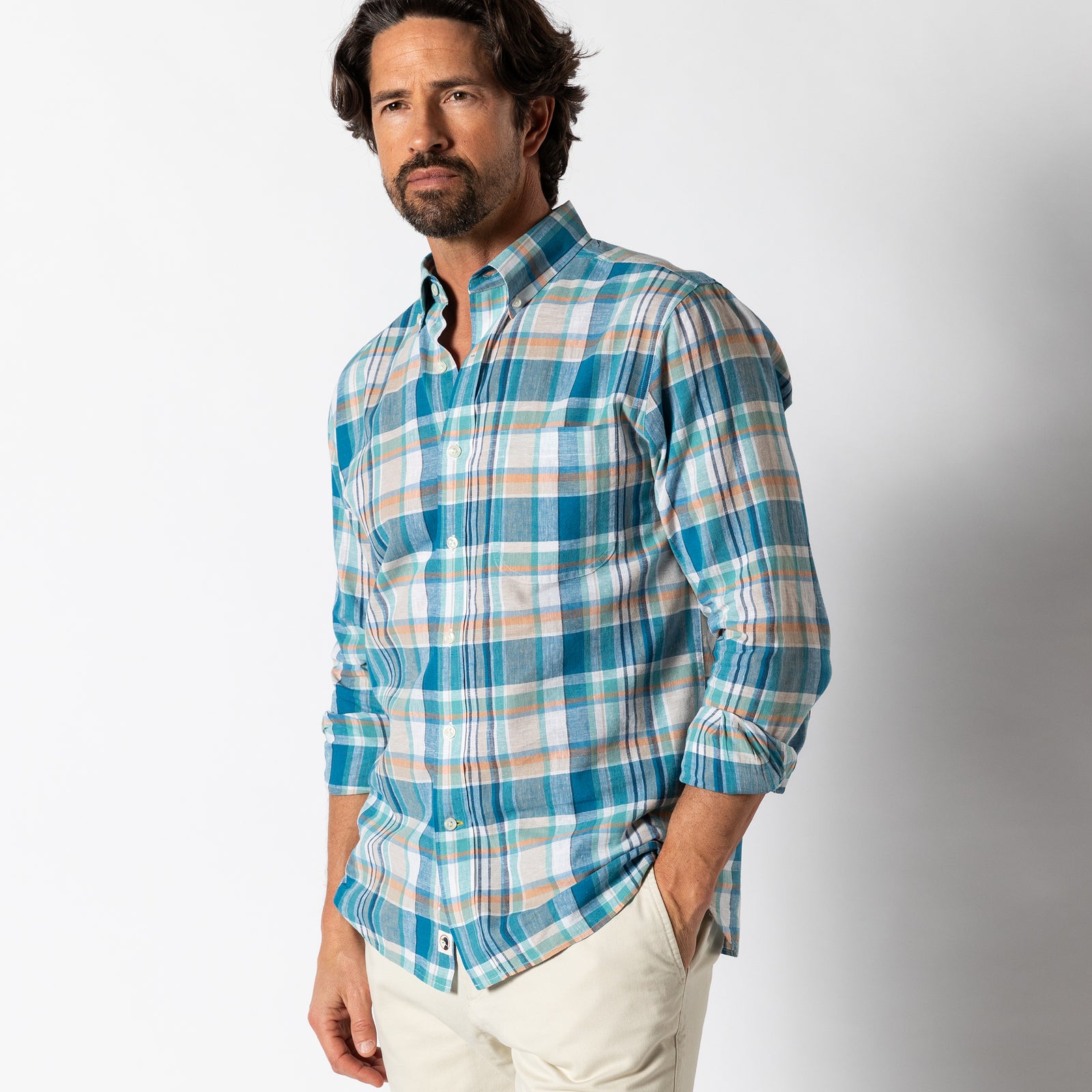 Linen Cotton Oxford Sport Shirt - Greenfield Plaid