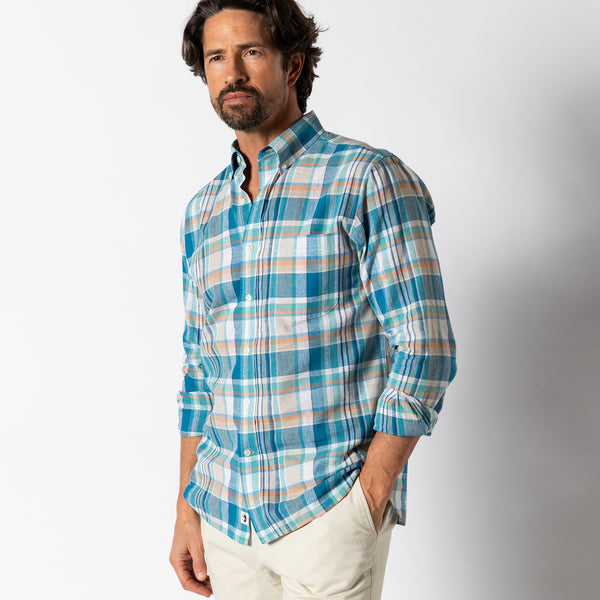 Linen Cotton Oxford Sport Shirt - Greenfield Plaid