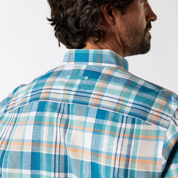 Linen Cotton Oxford Sport Shirt - Greenfield Plaid