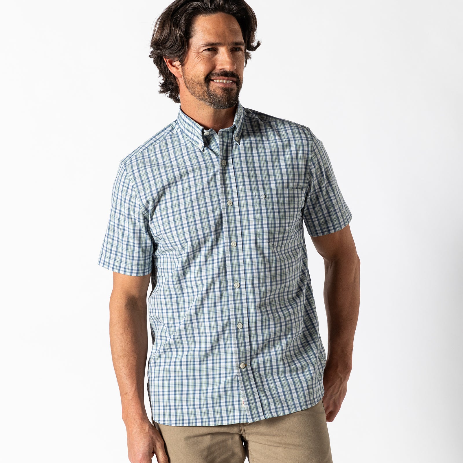 Performance Poplin Sport Shirt - Cobble Plaid
