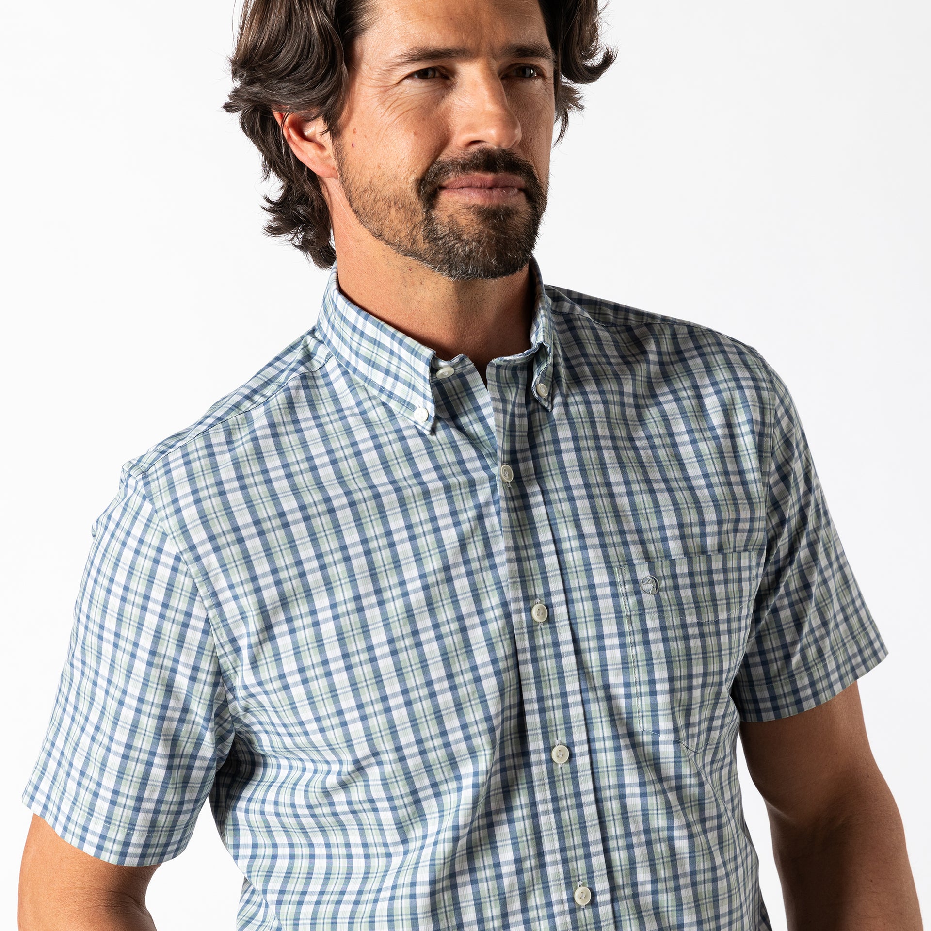 Performance Poplin Sport Shirt - Cobble Plaid