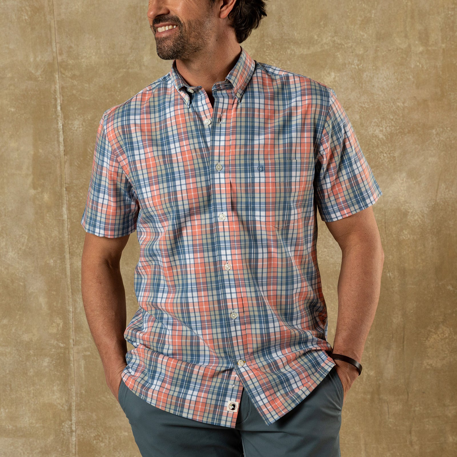 Performance Poplin Sport Shirt - Oakville Plaid - Coral