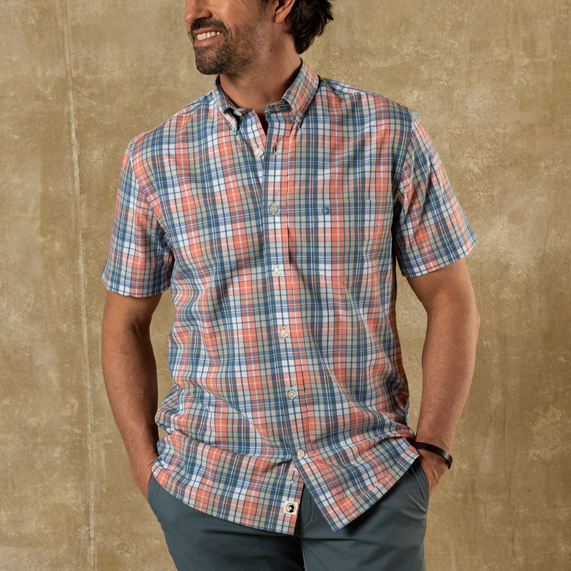 Performance Poplin Sport Shirt - Oakville Plaid - Coral
