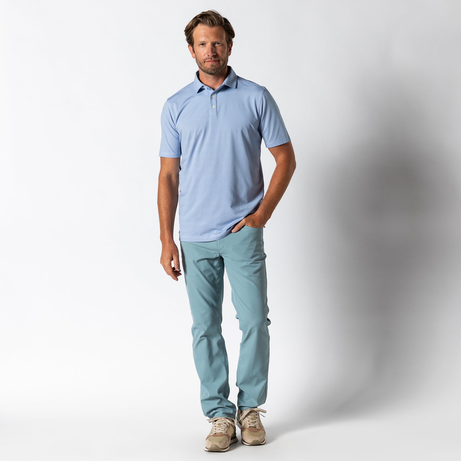 Long Drive Performance Polo - Blane Stripe - Lake Blue
