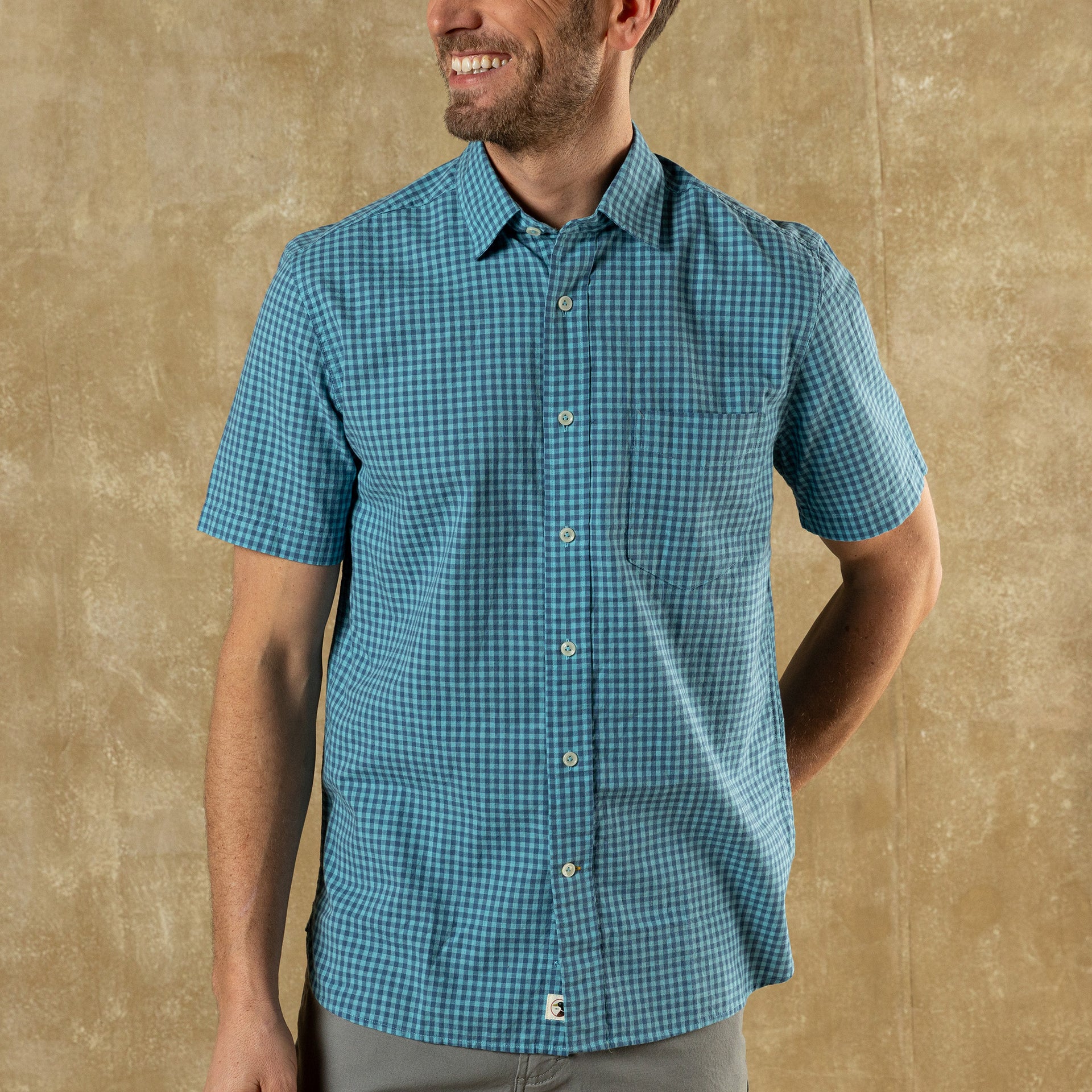 Cotton Slub Sport Shirt - Alcove Gingham - Blue Horizon