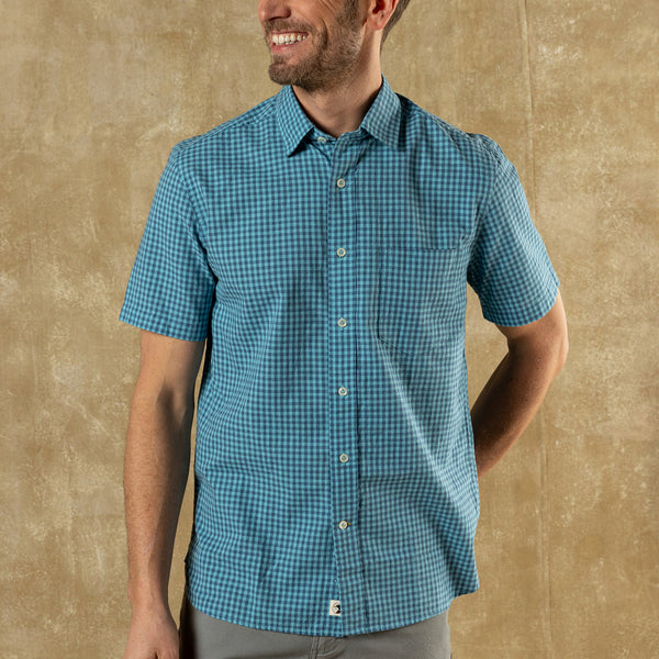 Cotton Slub Sport Shirt - Alcove Gingham - Blue Horizon