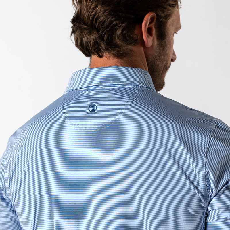 Long Drive Performance Polo - Blane Stripe - Lake Blue