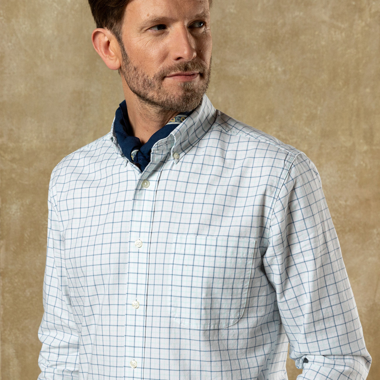 Cotton Oxford Sport Shirt - Kline Plaid - Sunwashed Blue
