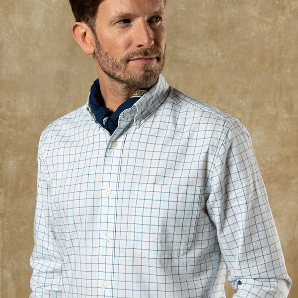 Cotton Oxford Sport Shirt - Kline Plaid - Sunwashed Blue