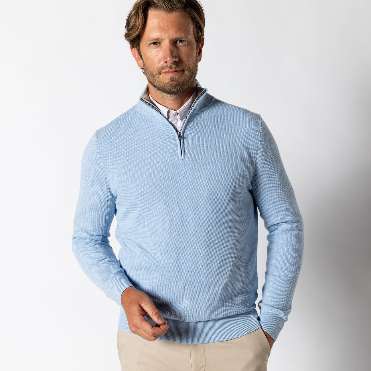 Colton Pique 1/4 Zip Sweater - Light Blue