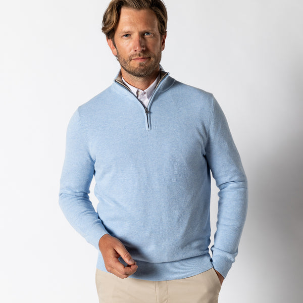 Colton Pique 1/4 Zip Sweater - Light Blue