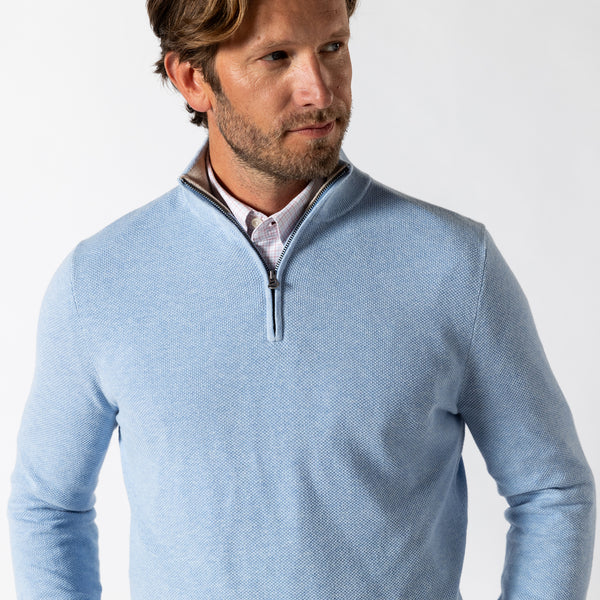 Colton Pique 1/4 Zip Sweater - Light Blue