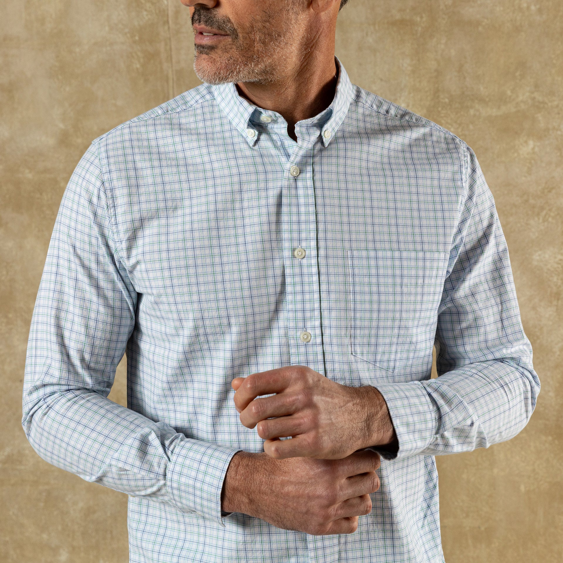 Cotton Twill Sport Shirt - Ashland Plaid - Serenity Blue
