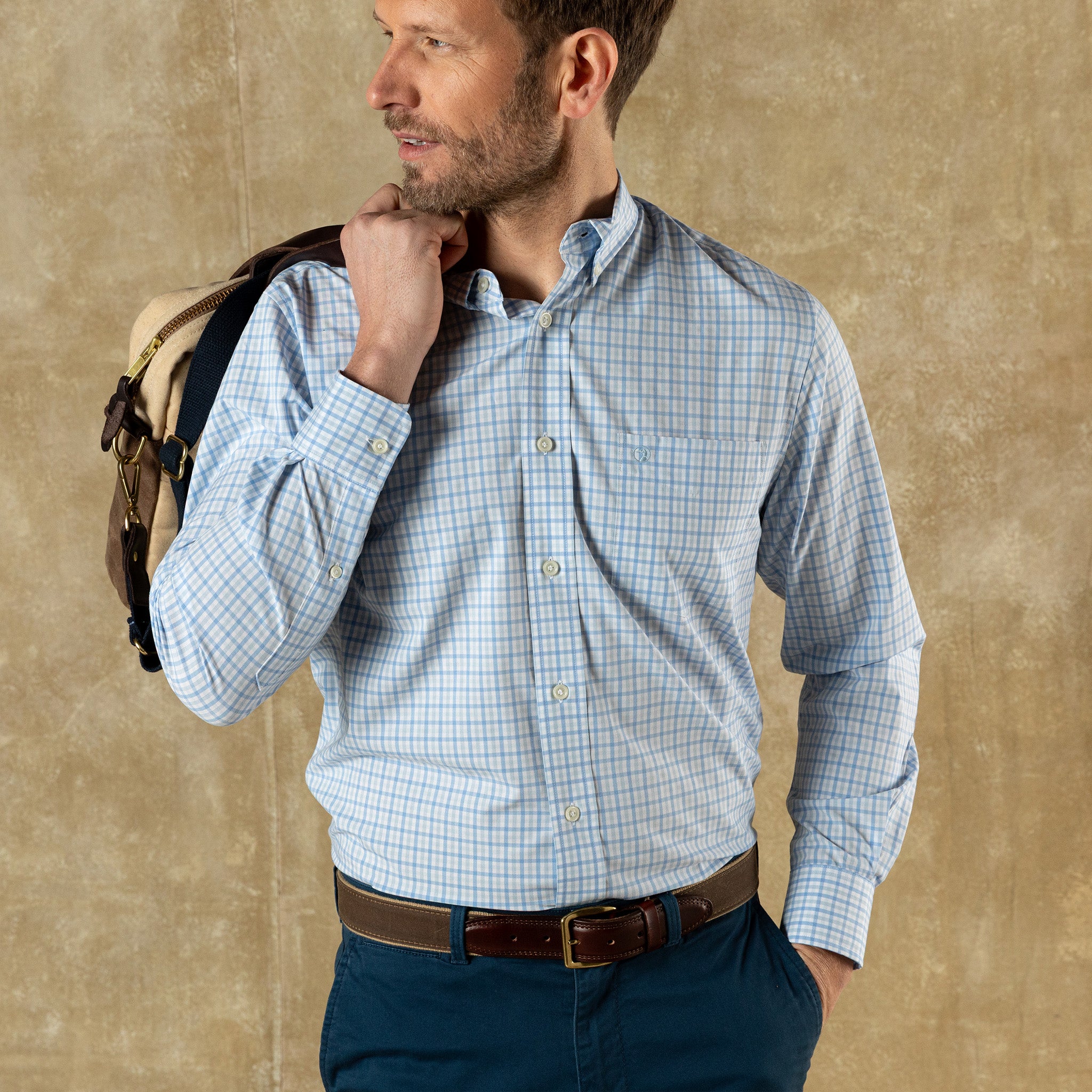 Performance Poplin Sport Shirt - Shaw Gingham - Sky Blue