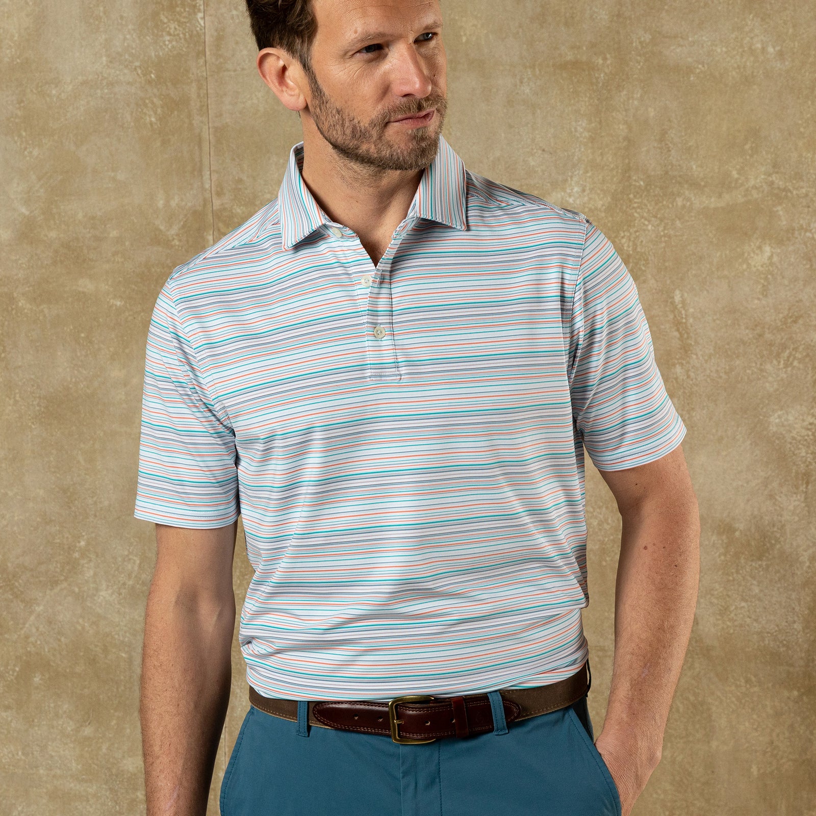 Long Drive Performance Polo - Neil Stripe - Sky Blue