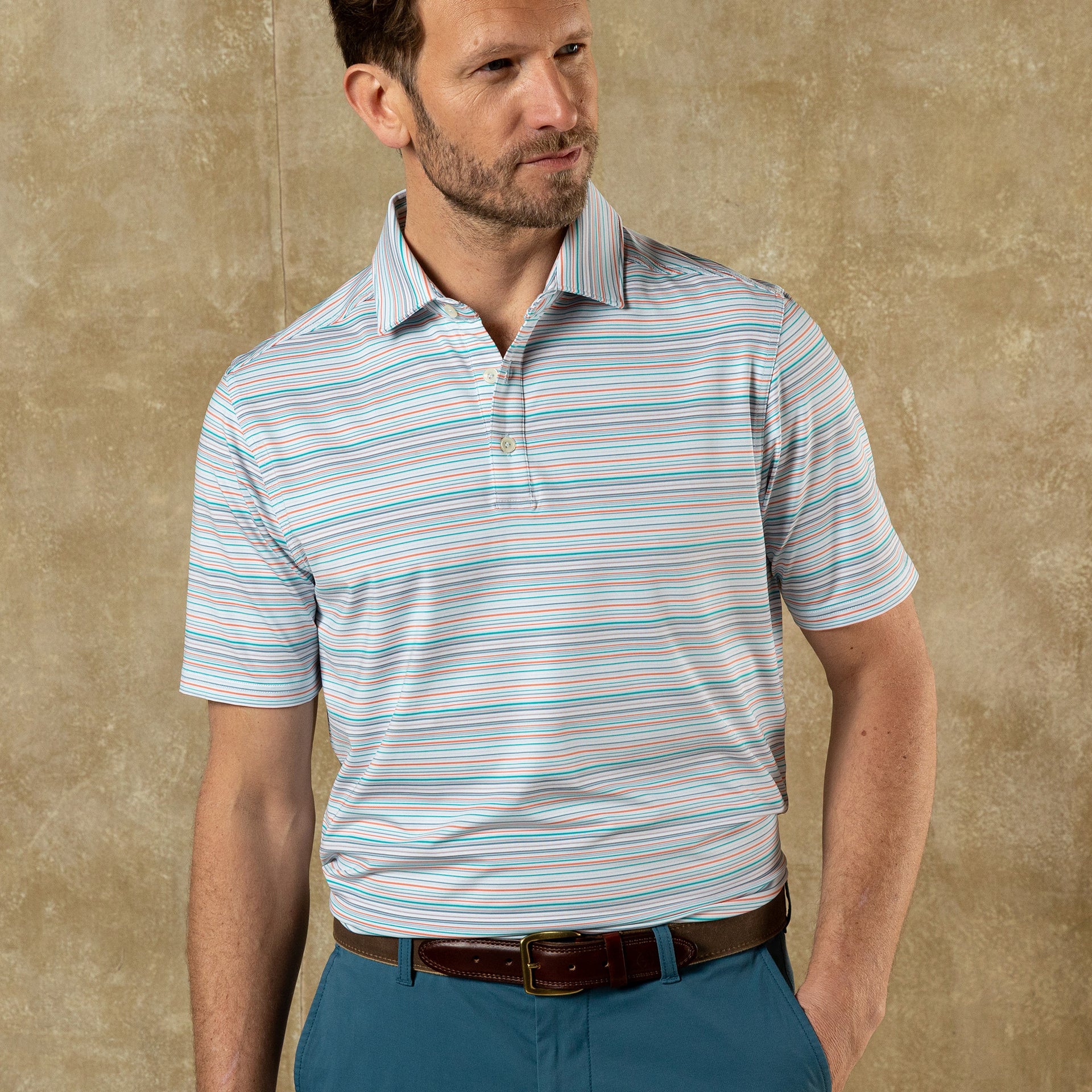 Long Drive Performance Polo - Neil Stripe - Sky Blue