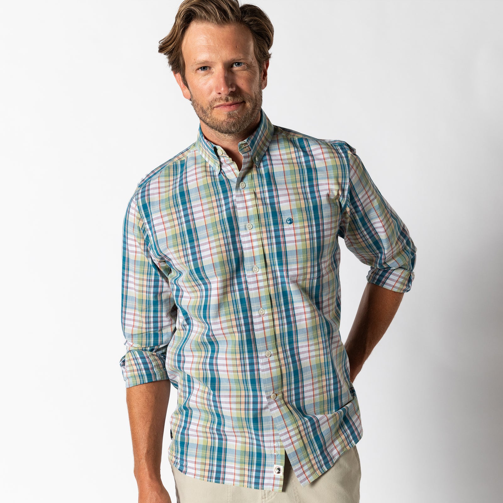 Cotton Poplin Sport Shirt - Cascade Plaid