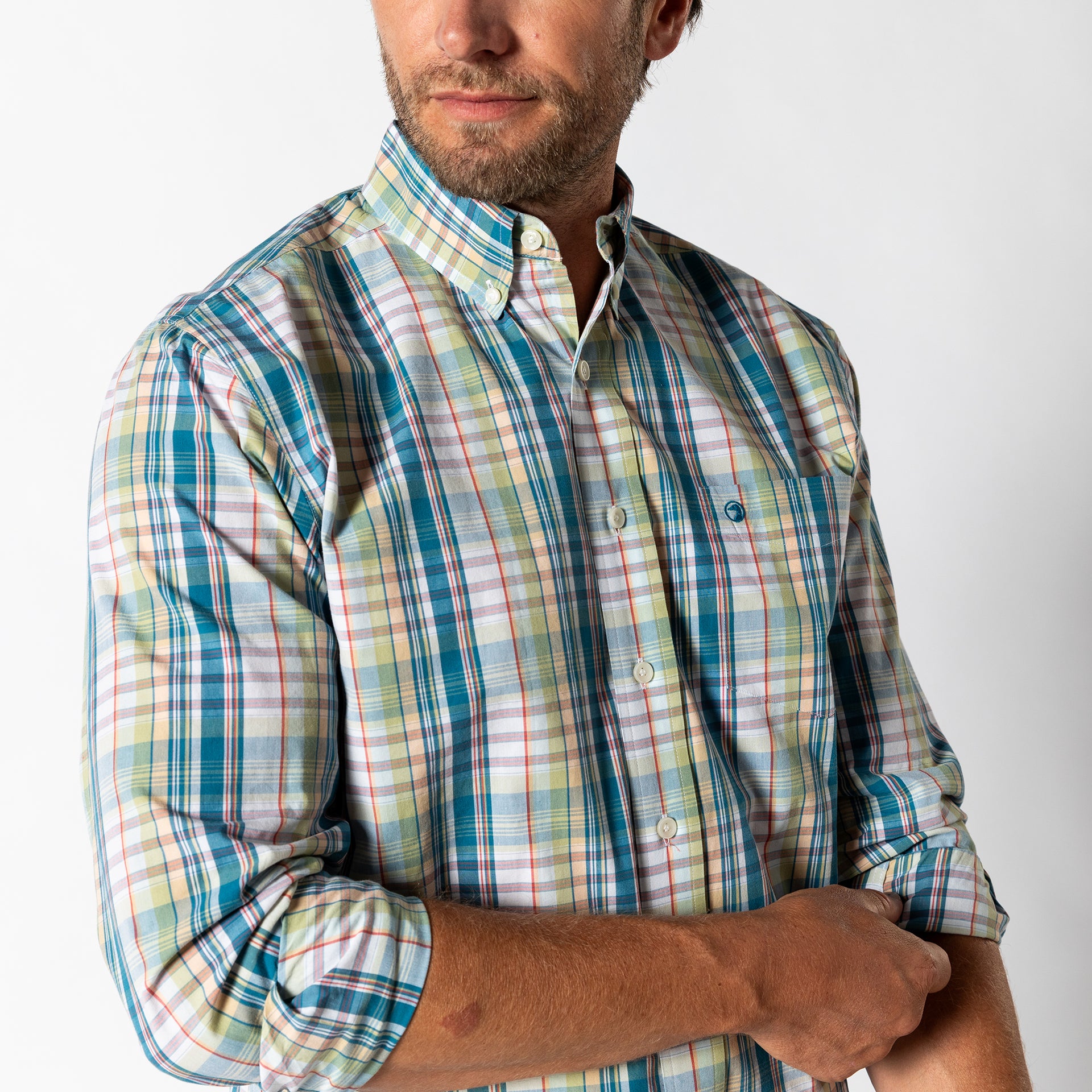 Cotton Poplin Sport Shirt - Cascade Plaid