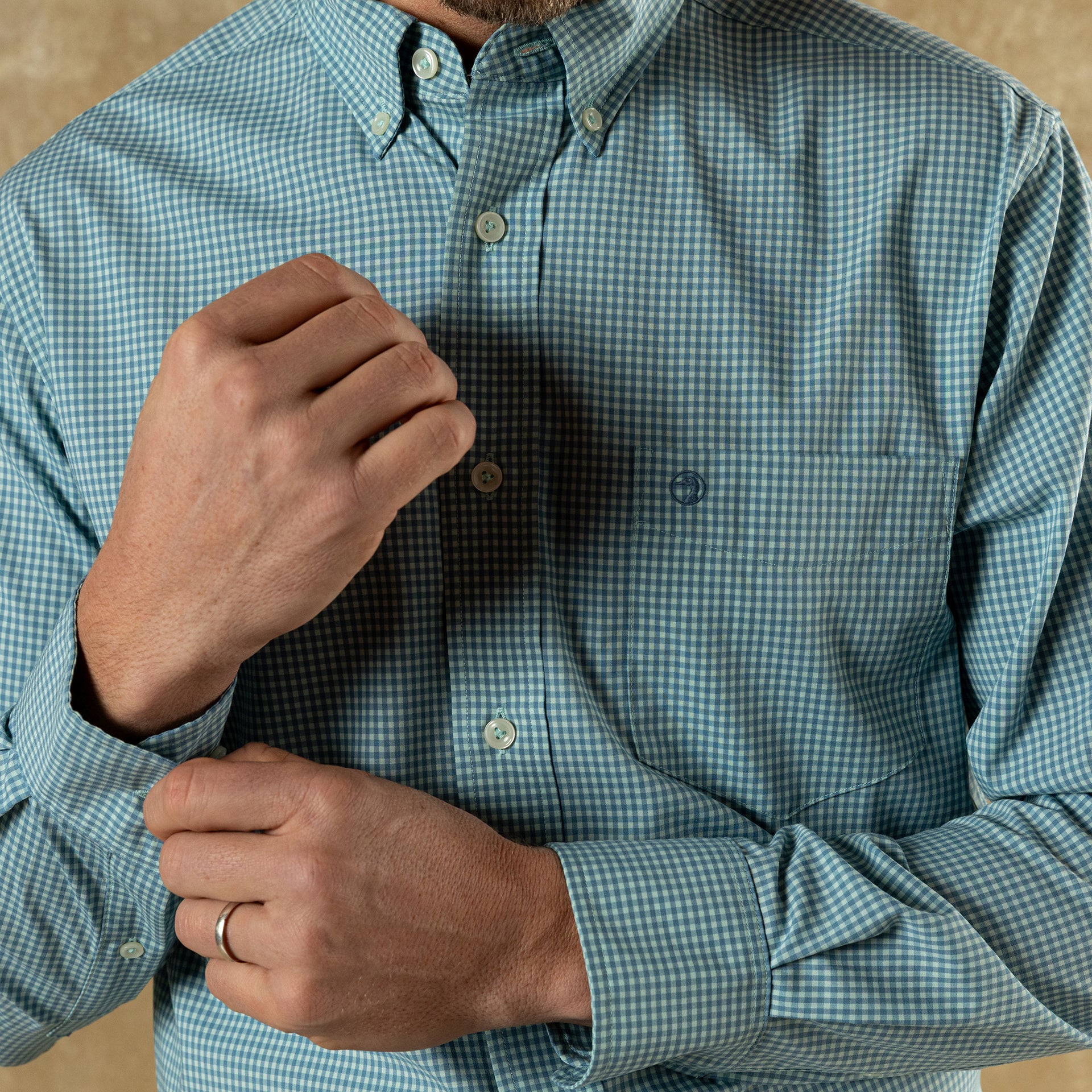 Performance Poplin Sport Shirt - Lyle Gingham - Seafoam Green