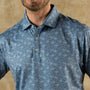 Long Drive Performance Polo - Wingbeat Print - Chambray Blue