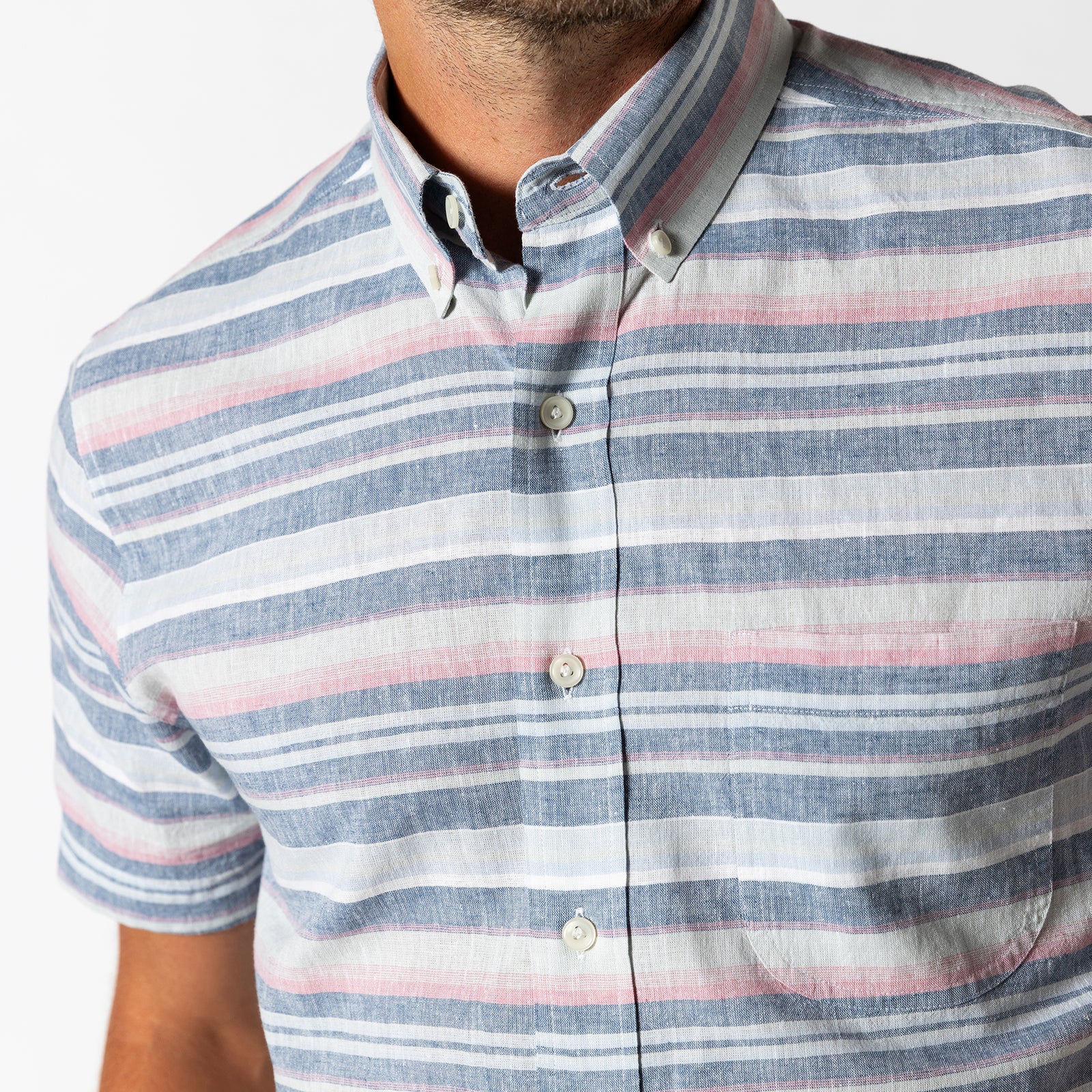 Linen Cotton Oxford Sport Shirt - Gardner Stripe