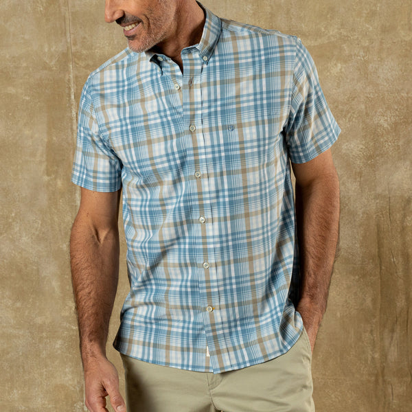 Performance Poplin Sport Shirt - Bunkley Plaid - Sky Blue