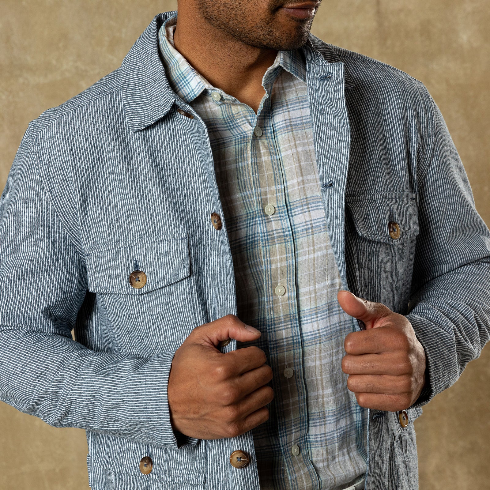 Rutledge Safari Jacket - Shorewood Stripe - Mallard Blue