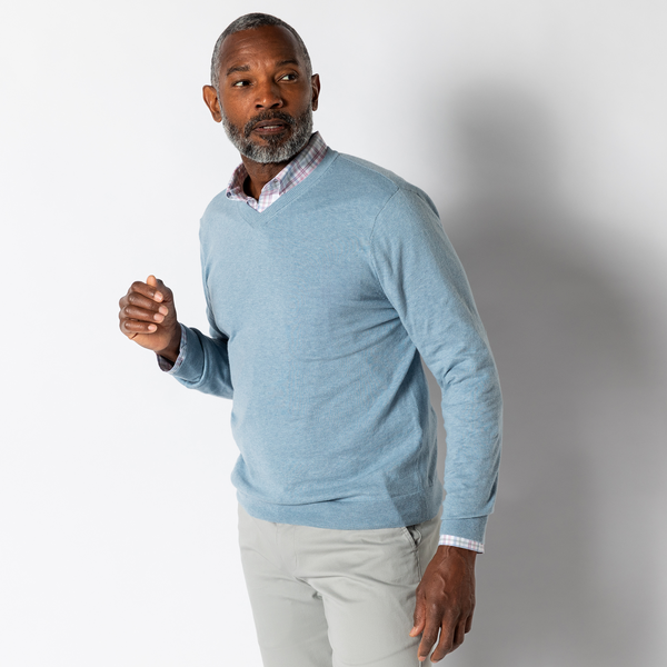 Buckley Jersey V-Neck Sweater - River Blue