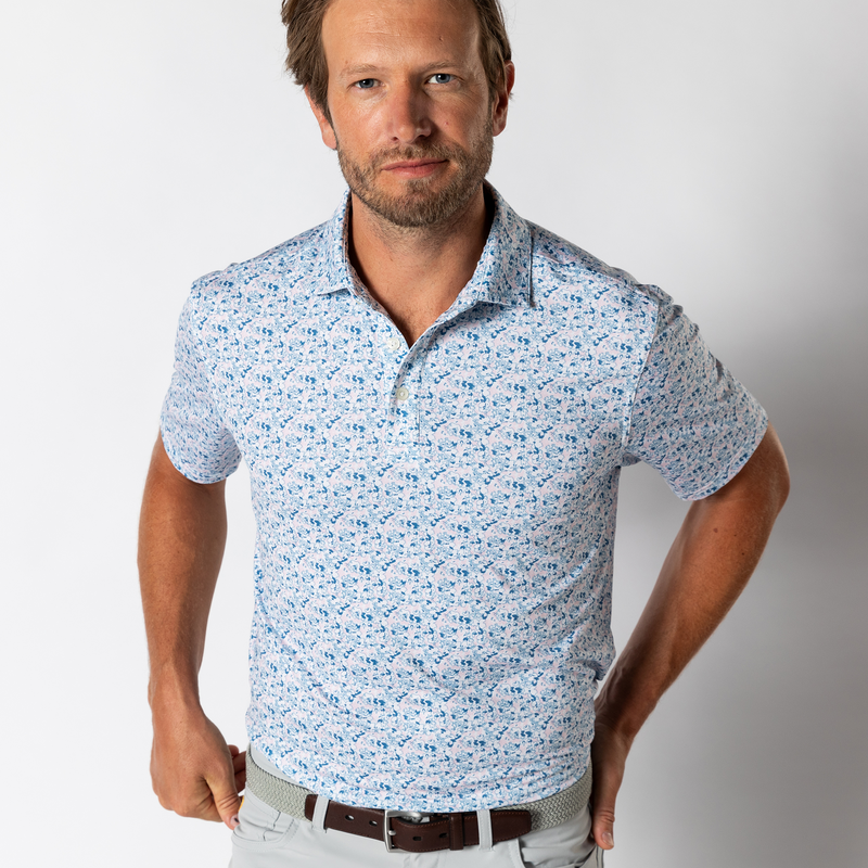 Long Drive Performance Polo - Canopy Floral - Pastel Pink