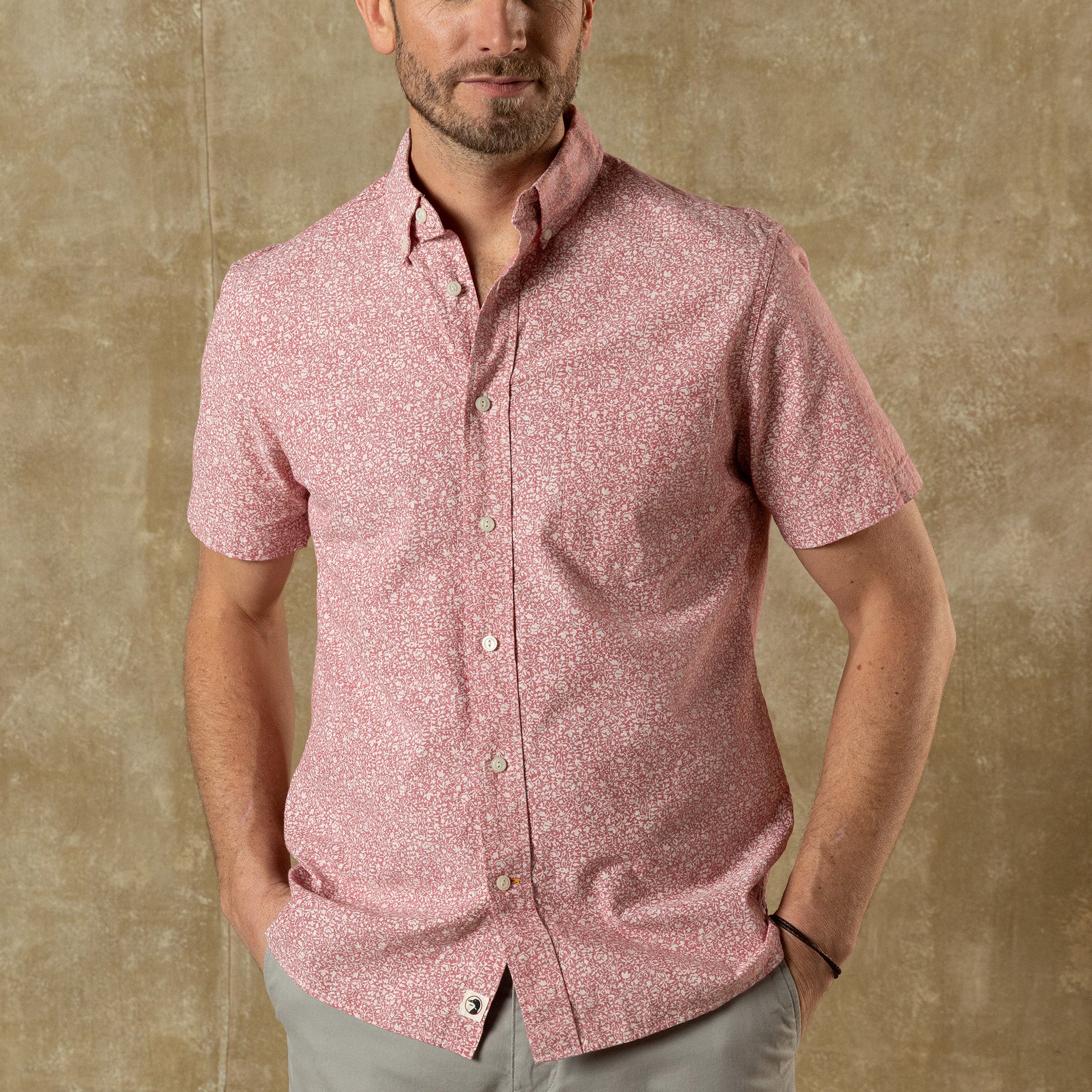 Cotton Chambray Sport Shirt - Woodville Floral - Rosewood